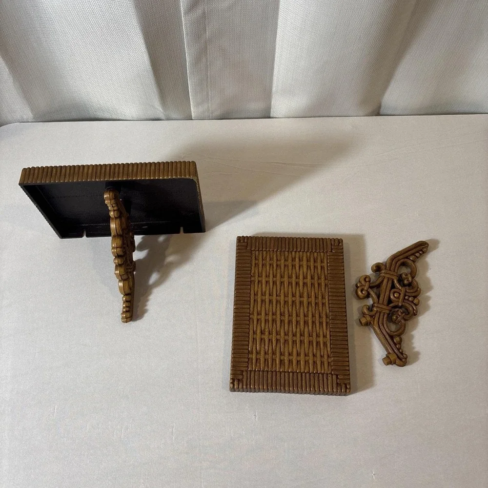 Vintage Homco Syroco Basket Weave Wall‎ Shelf MCM #3323 Rattan Boho Pair Of 2